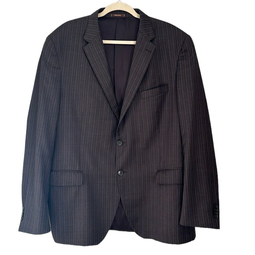 Peter Millar Sport Coat Mens Size 46L Brown Blue Stripe Blazer Jacket 100% Wool